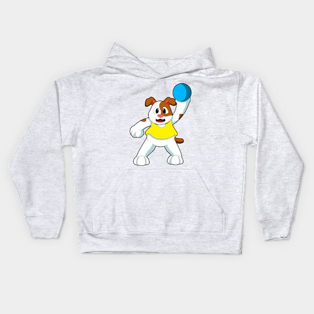 Dog as Handball player with handball Kids Hoodie by Markus Schnabel